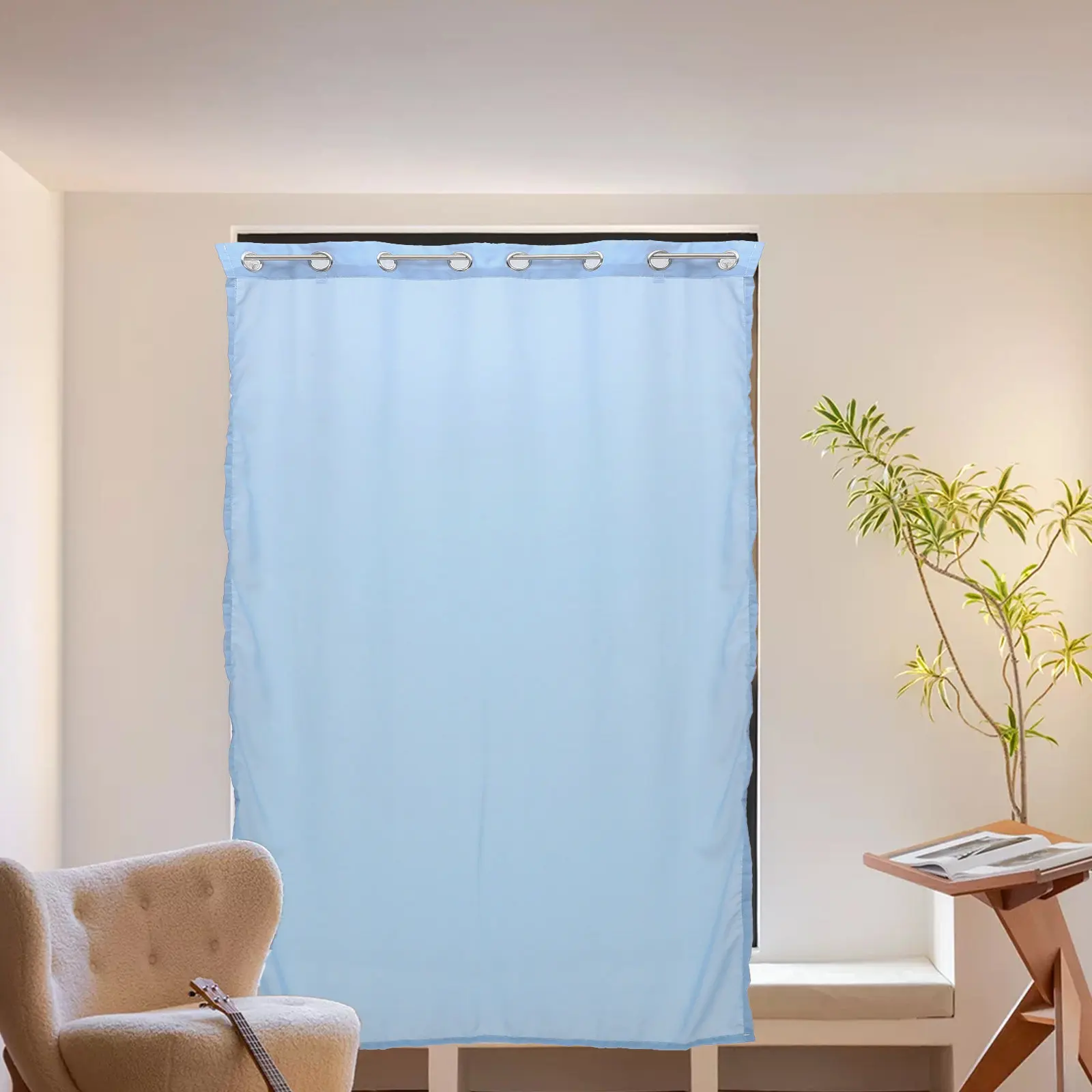 Outdoor Waterproof Curtain Solid Color Polyester Privacy Curtain for Patio Balcony Garden Living Room Window Drape