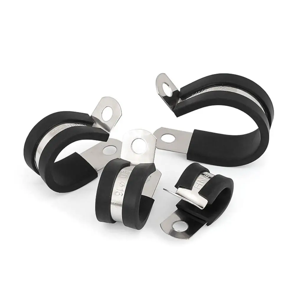 R-type Wiring Hose Clamp Durable Useful Rubber Lined Clips Metal Pipe Mounting Fix Bracket Hardware Electrical Fittings