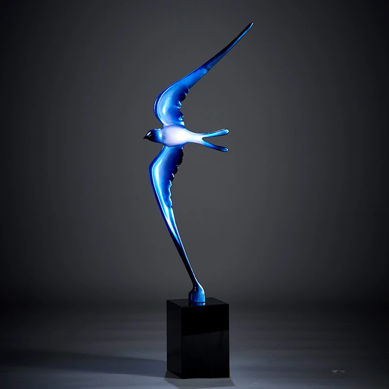 Artificial Animal Sculpture Swallow Bluebird Magpie Metal Marble Base Figurine Home Decoration Accessories