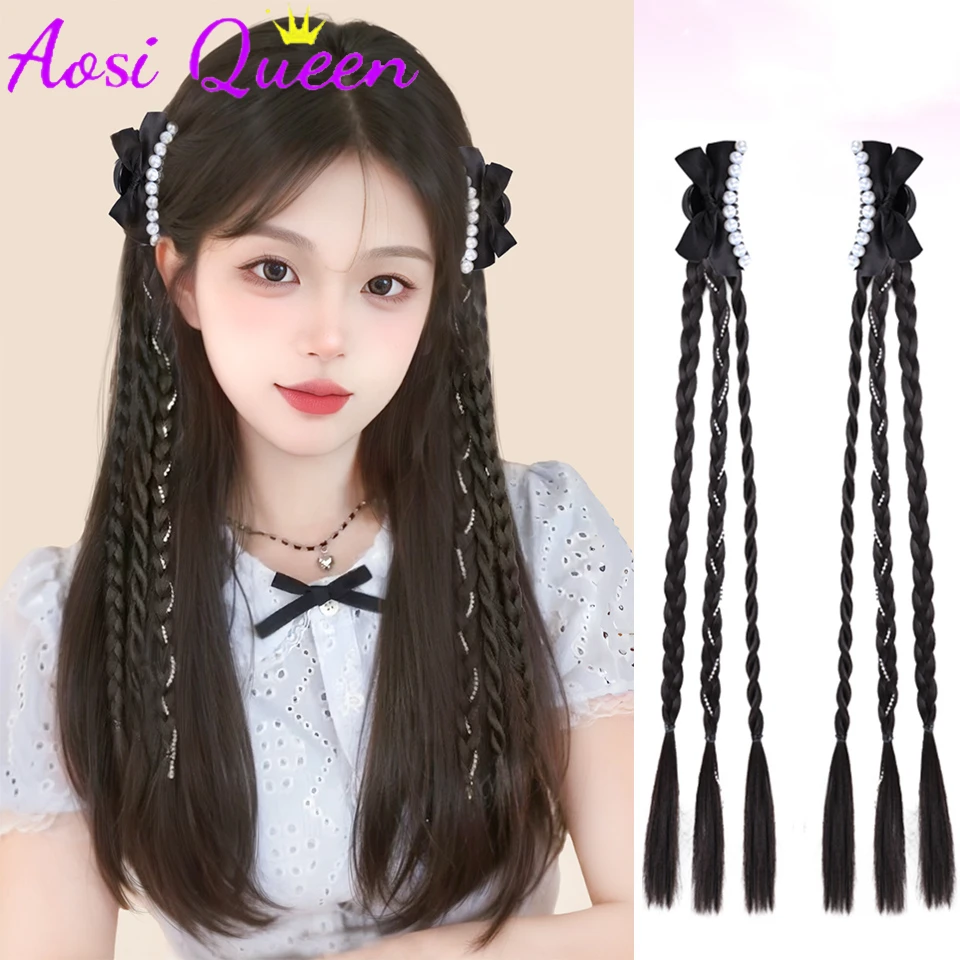 AOSI 2pcs/set Twisted Braid Synthetic Wigs Simulation Wig Hair Clip Back Head Two Sides Hair Accessories