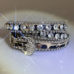 Sexy Leopard Rhinestone Belt Women's Bling Belt Punk Y2k Metal Buckle Sequin Belts Pu Fashion Waistband Jeans Pants Decor Belt