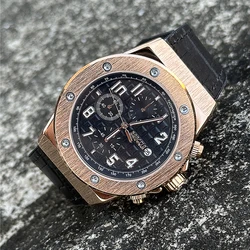 BAOGELA Men's Chronograph Quartz Watches 2024 New Waterproof Sports Casual Wrist Watch Man Leather Strap Clock 1805 Rose Black