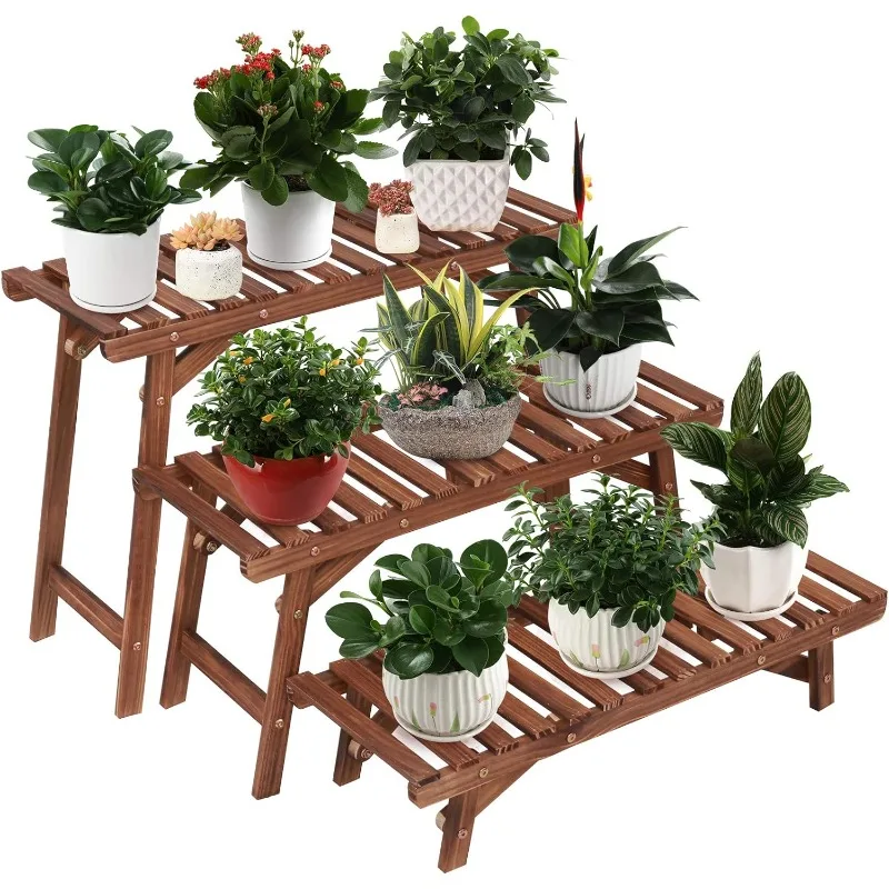 

Freestanding 3 Tier Ladder Shelf Wood Plant Stand Indoor Outdoor Plant Display Rack Flower Pot Holder Planter Organizer