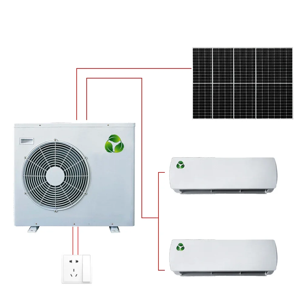 Solar AC/DC On Grid Energy Saving Air Conditioner 18000BTU With 2 Indoor Units Of 9000BTU Without Solar Panels