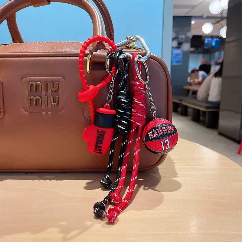 Sports Style Basketball Tennis Boxing Miu Bag Charms Keychain Hanging Pendant,Purse Schoolbag Decoration, Couple Gift