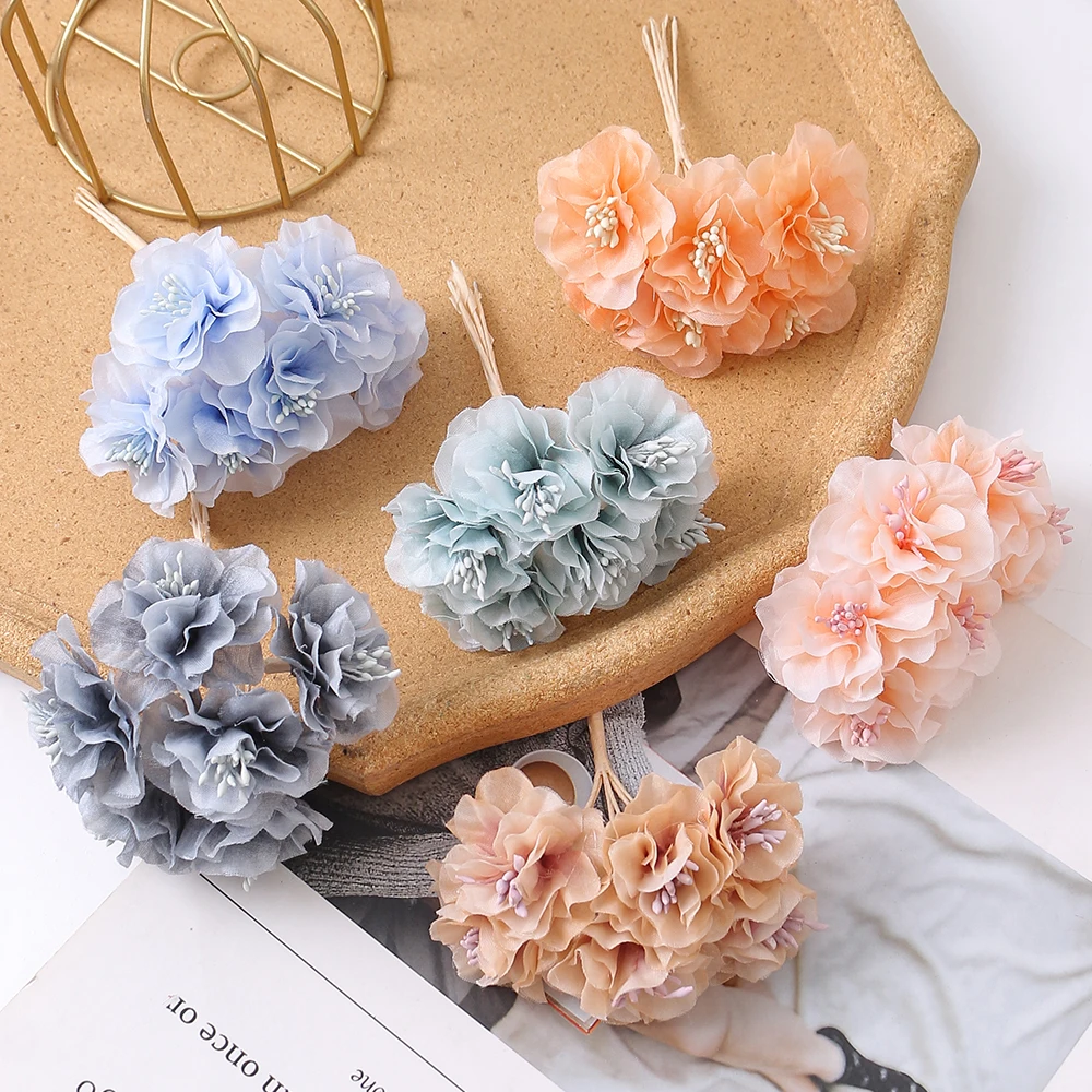 6Pcs Of Artificial Silk Carnation Mini Artificial Flowers For Wedding Room Decoration Kitchen Decor Christmas DIY Handicrafts