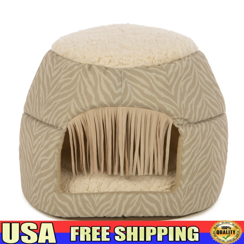 

Convertible Cat Bed Cave Plush Soft Sherpa Cozy Microsuede Fringe Cat Furniture Private Retreat Playful Cat Playtime