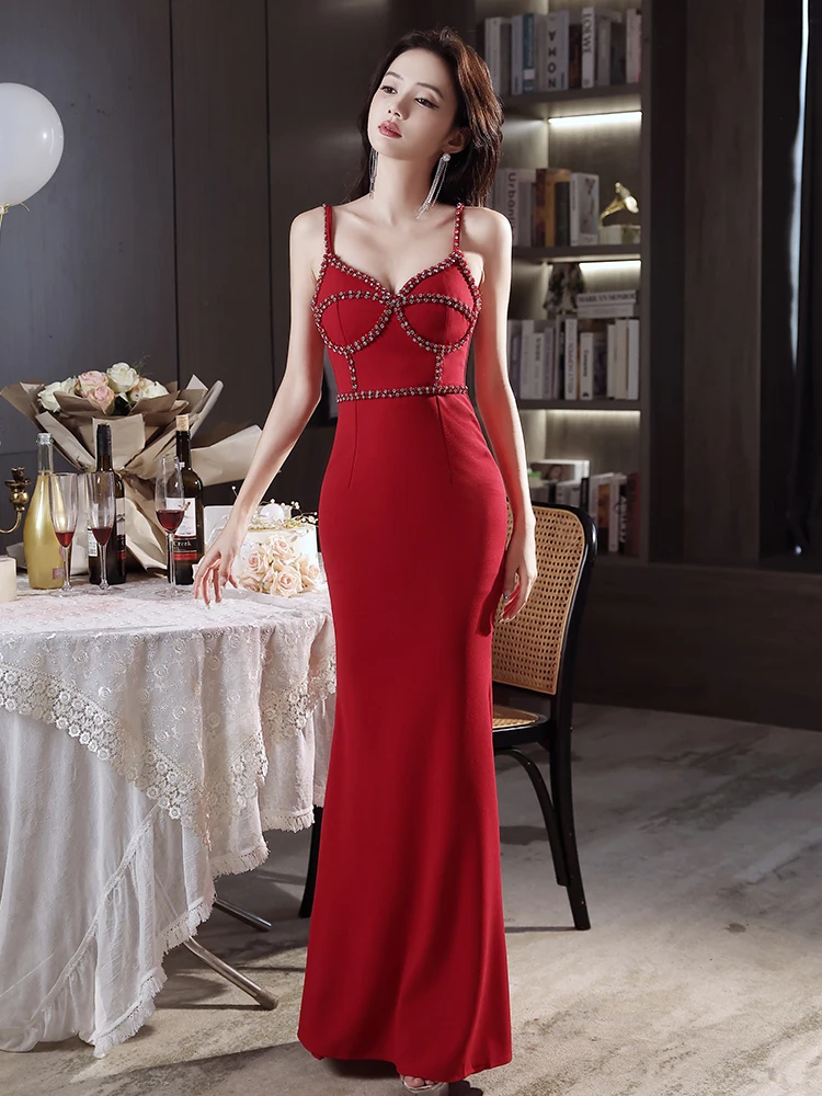 

Красное сексуальное облегающее вечернее платье-русалка на бретельках для свадьбы, торжеств, выступлений и ужина