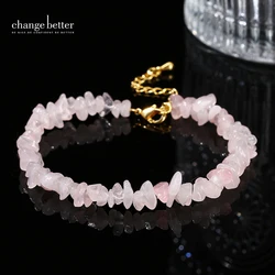 Change Better Natural Pink Quartz 3-5mm Irregualr Gravel Stone Strand Bracelet Women Trendy Chip Bead Energy Healing Jewelry