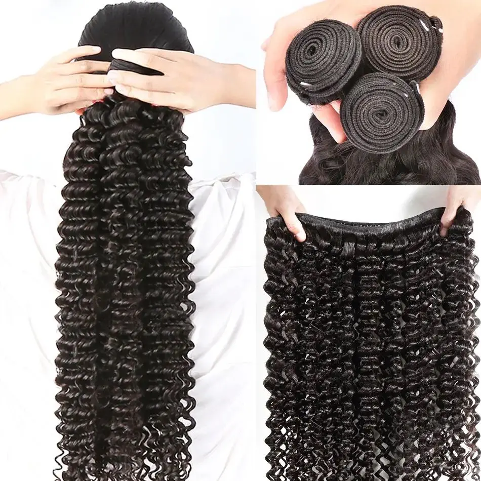 Extensiones de cabello rizado Birmano para mujer, Extensiones de Cabello 100% humano con ondas profundas, 1/3/4 piezas, tejido de cabello doble