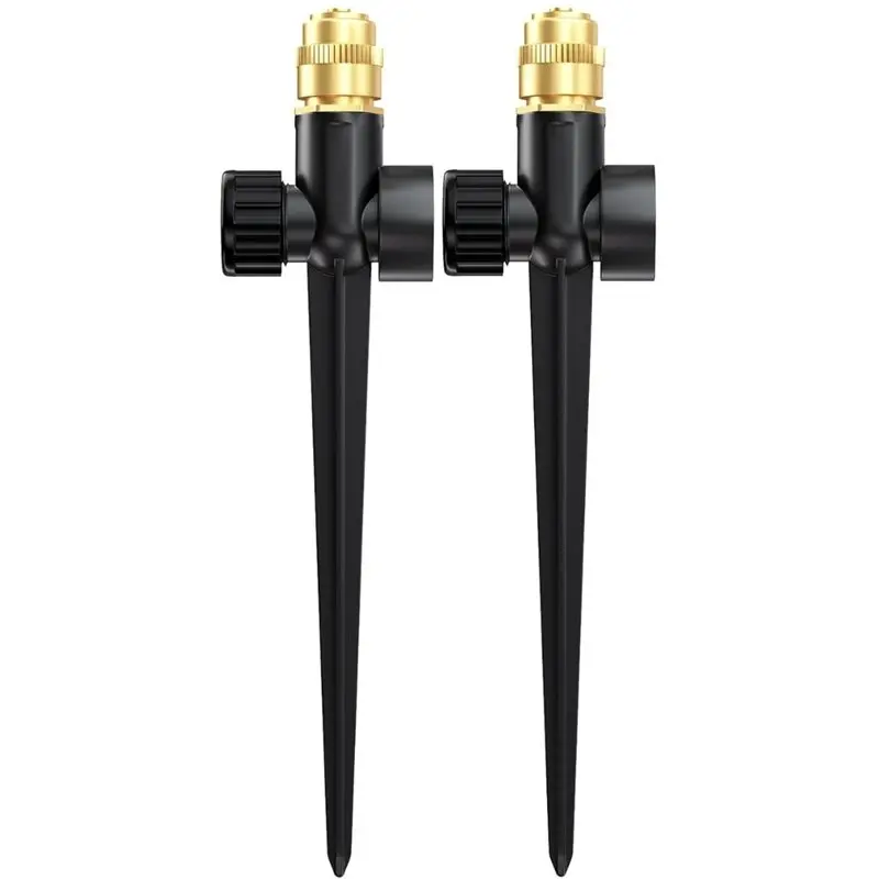 [A93Z!】 Automatic Garden Water Sprinkler 2 Pack, Metal Lawn Sprinkler For Yard, 360 Degree Large Area Coverage On Spike Base Set