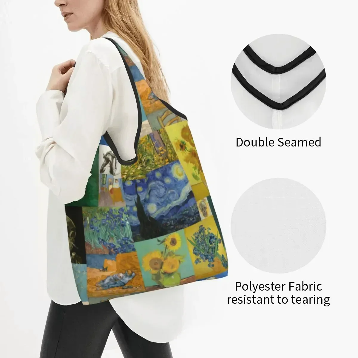 Recycling Van Gogh Collage Shopping Bag Women Tote  Portable Art Painting Grocery Shopper s