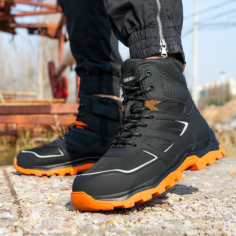 High Quality Men's Outdoor Work Boots With Steel Toe Safety Shoes, Anti Puncture, Anti Slip, And Anti Smashing Men Work Boots