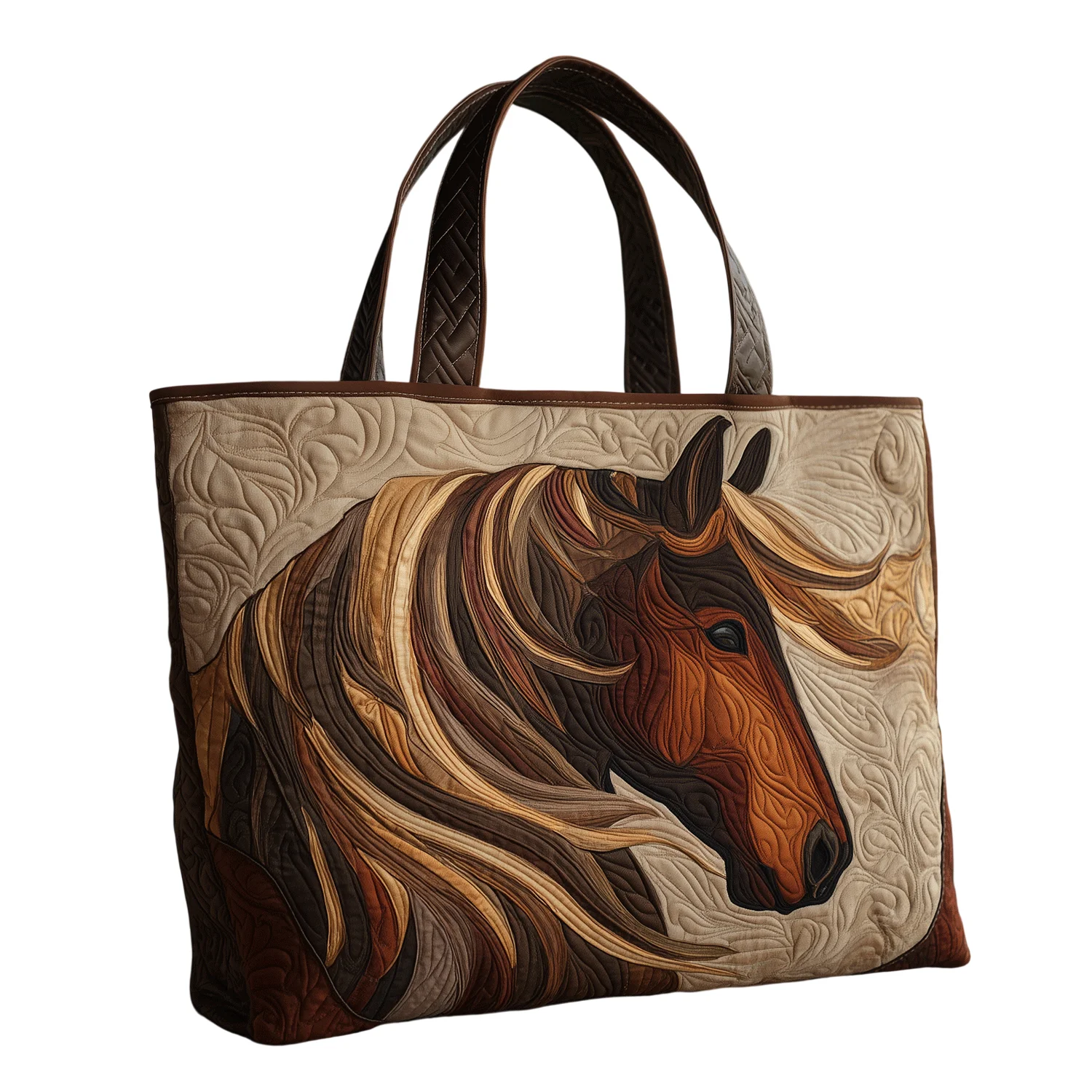 

Vintage Western Horse Quilted Tote Bag Retro Animal Design Durable Shoulder Bag for Travel Shopping Outdoor Activities
