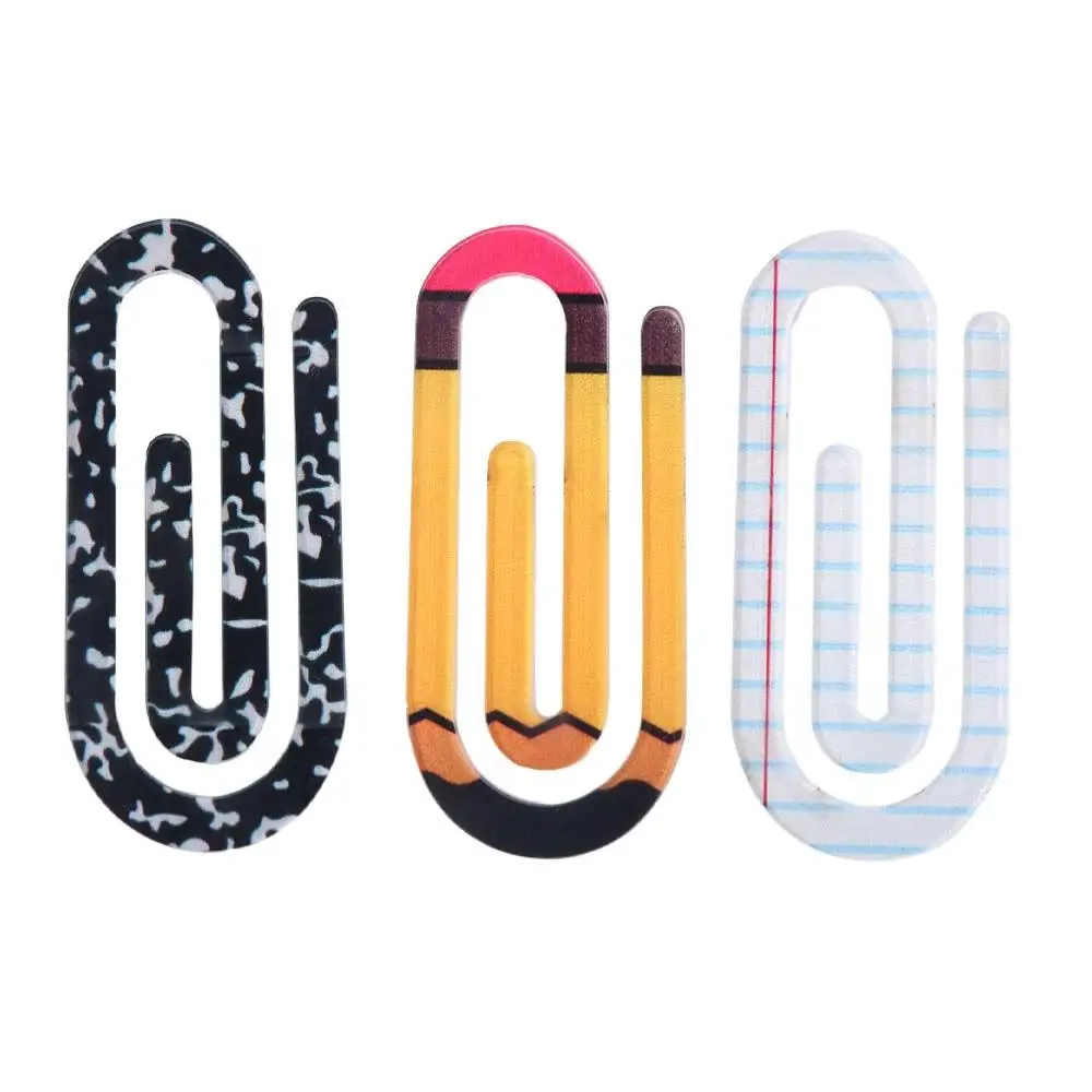 3Pcs/set Creative Paperclip Bookmark Classroom Theme Reading Mark Paper Clips Acrylic Page Clip Notebooks Paper Clips Note Decor