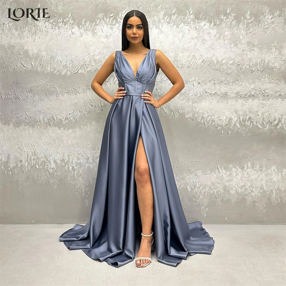 

LORIE Elegant Formal Evening Dresses Pleated Deep V-Neck A-Line Side Slit Sleeveless Prom Dress For Wedding Women Party Gowns