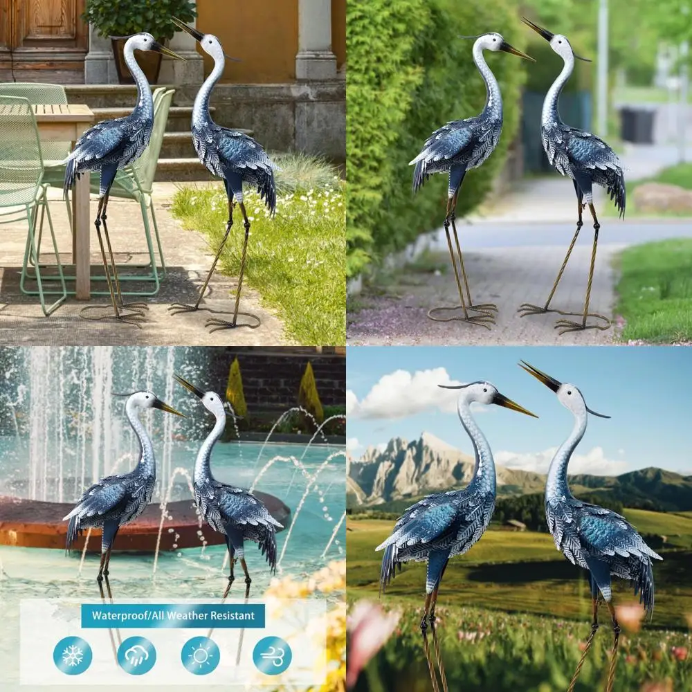 

Outdoor Metal Blue Heron Garden Statues, 33-35 Inch Tall, Standing Crane Sculptures for Yard and Patio Decor