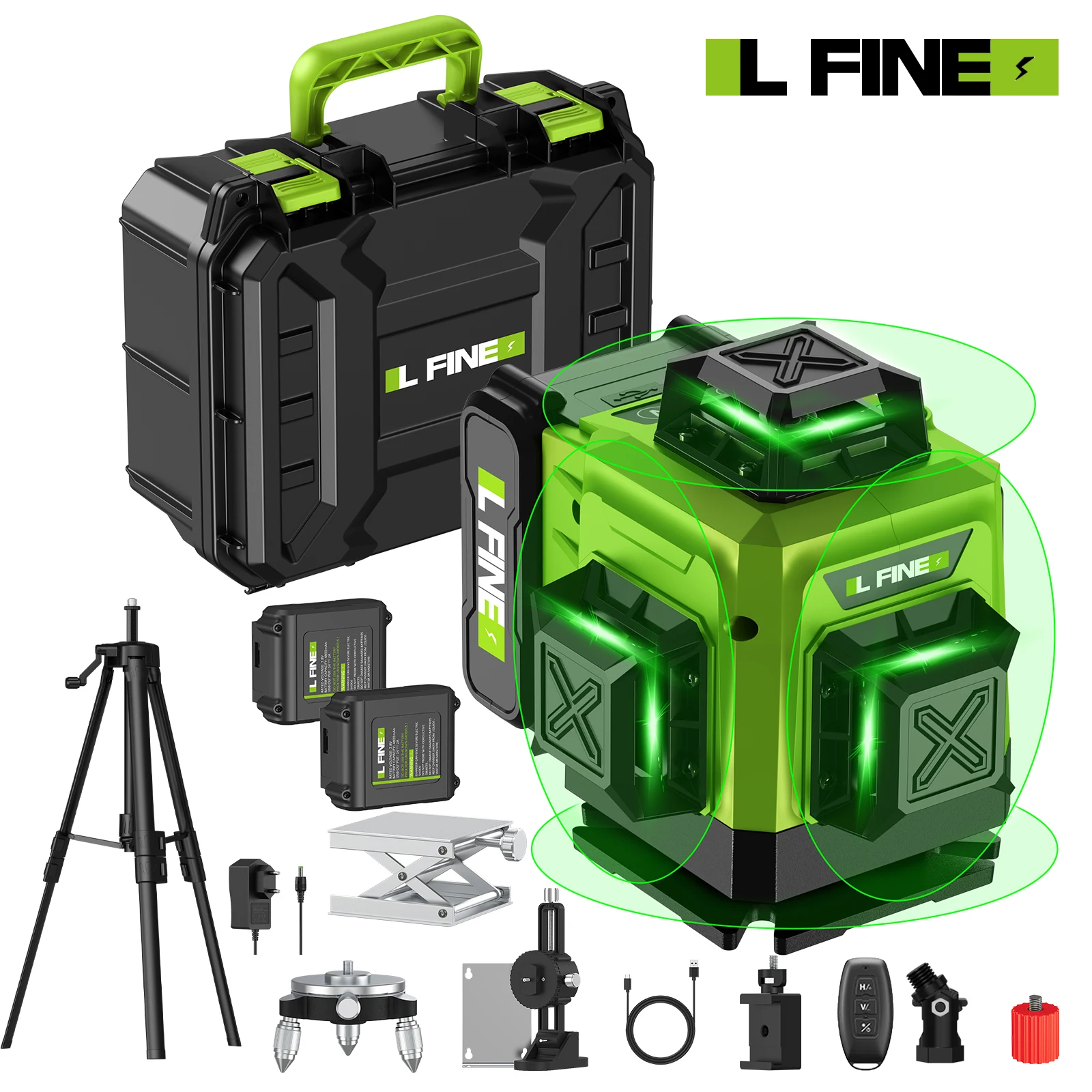 Lfine 4D 16 Líneas 360 ° Niveles láser autonivelantes con trípode y maleta herramienta de nivel láser profesional Horizontal y Vertical