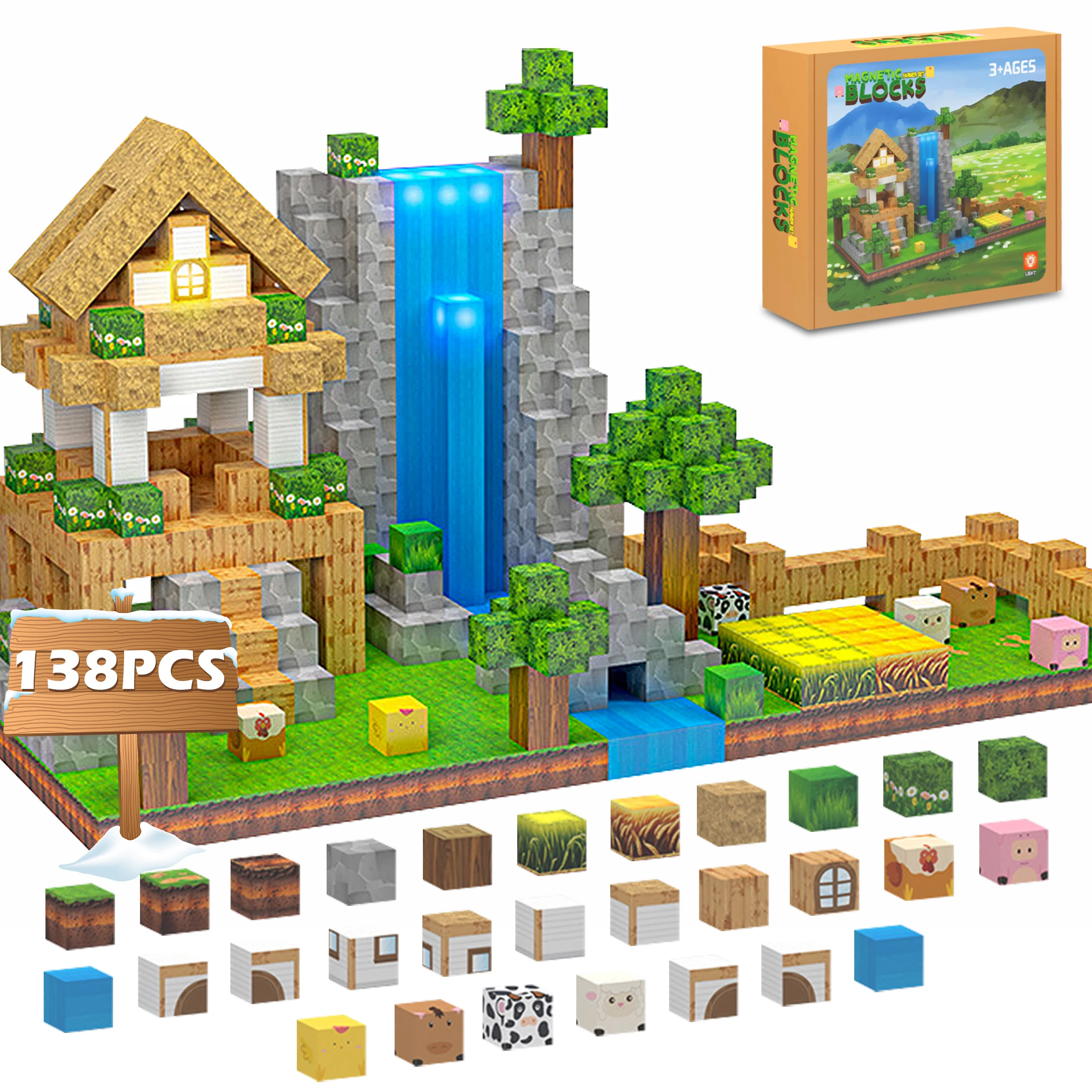 

138PCS Educational STEM Toys with Animal Figures, Open-Ended Creative Construction Playset for Boys And Girls