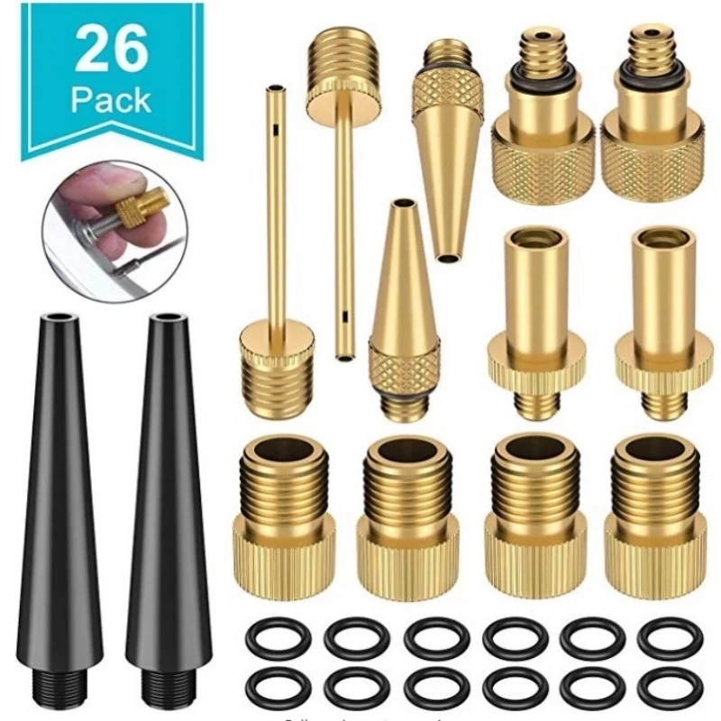 26pcs Valve Adapter Set Bicycle Car SV AV DV Copper Valve Adapter Kit Set for Bike Tire Pump Adapter Kit Inflator Pump Accessory