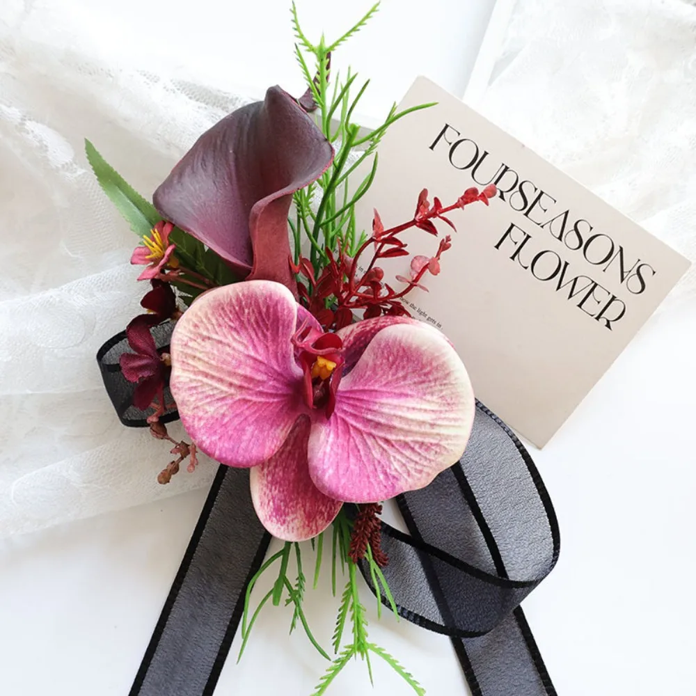 Calla Lily & Orchid Boutonniere for Groom Wrist Corsage for Wedding Couple Wedding Accessories Wedding Flower for Groom 부토니에 남성