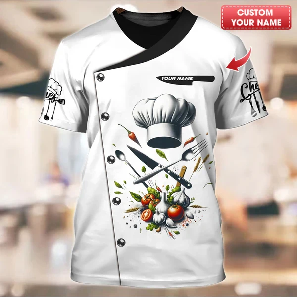2025 New Designs Chef 3D Print T Shirt Personalized Customzed Name Tshirts Uniform Short Sleeve Loose Quick Dry Tees Unisex Tops
