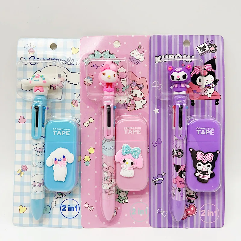 20 Sets Sanrio 6 Kleuren Pen Handaccount Pen Correctie Met Briefpapier Set Schattige Cartoon Combinatie Geschenk Briefpapier Groothandel