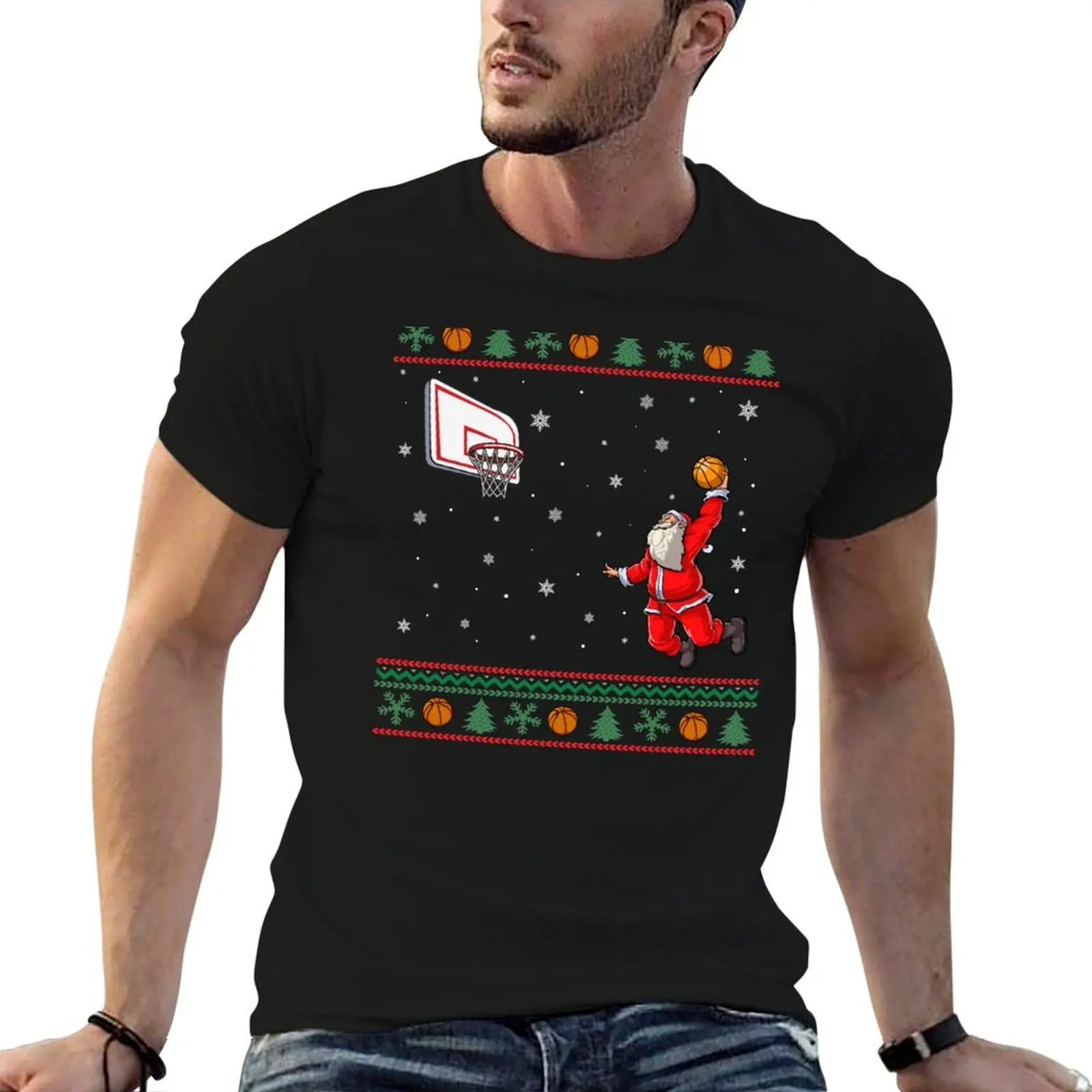 

Christmas Basketball Santa Funny Sport Xmas T-Shirt t shirts cotton 100% t shirt custom print T-Shirt