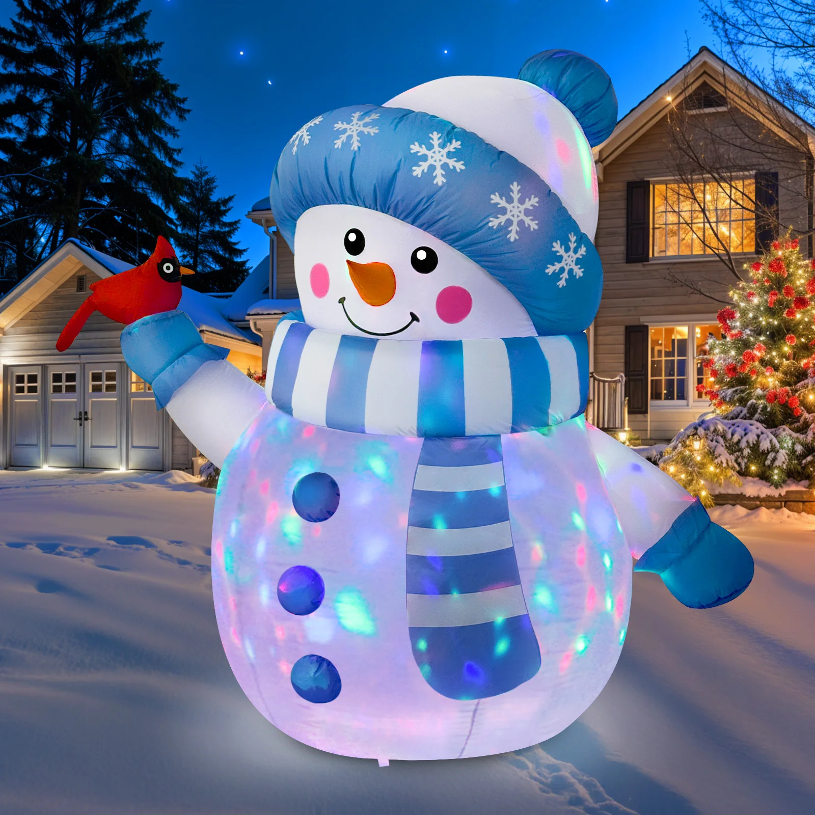 【セール中】5フィート クリスマス インフレータブル 愛らしい青い雪だるま 鳥付き クリスマス インフレータブル 屋外装飾 庭 芝生 インフレータブル用