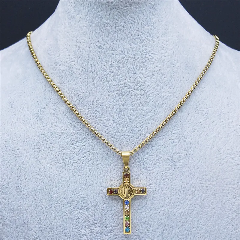 2024 New fashion stainless steel necklace Saint Benedict Crystal Saint Pendant Cross men's necklace accessories accessories image 5