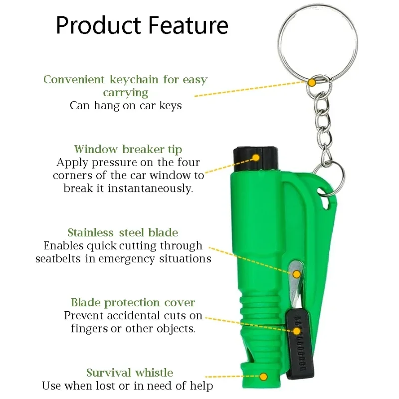 Safety Hammer with Rescue Whistle 3-in-1 Car Glass Window Breaker Keychain Seat Safety Belt Cutter Auto Emergency Escape Tool