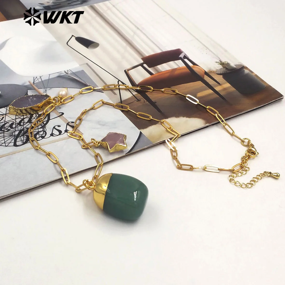

WT-N1489 WKT Special Classic Popular With Star Leaf Shape Gemstone Necklace With Real Gold Plated For Women Jewelry