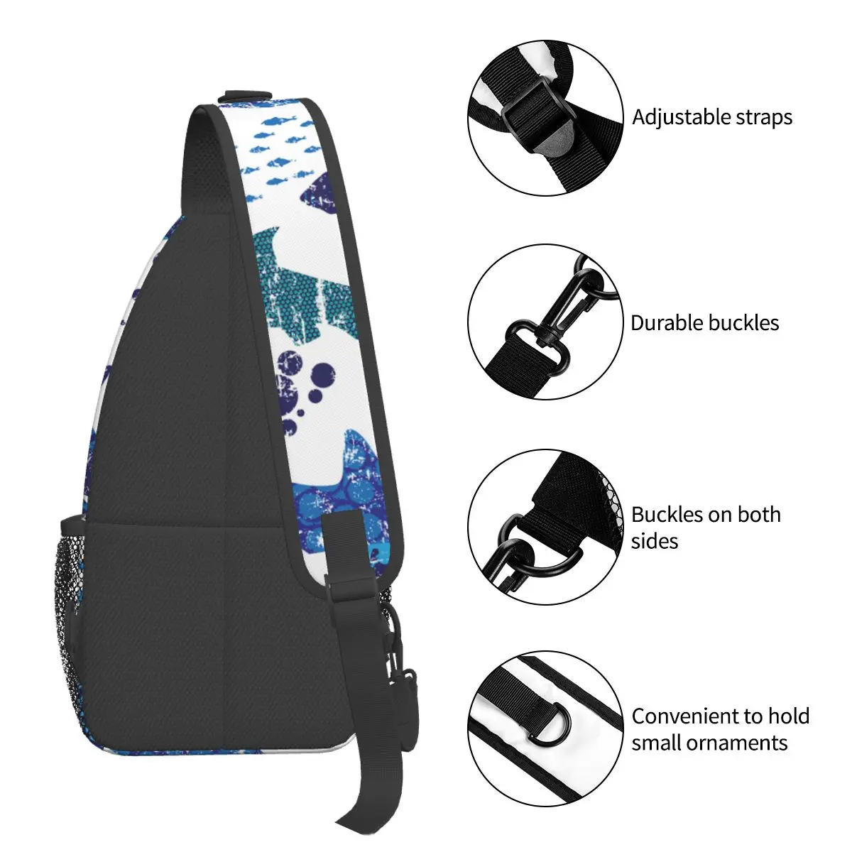 Shark Vintage Small Sling Bag Chest Crossbody Shoulder Sling Backpack Outdoor Sports Daypacks world ocean sea Printed Bookbag