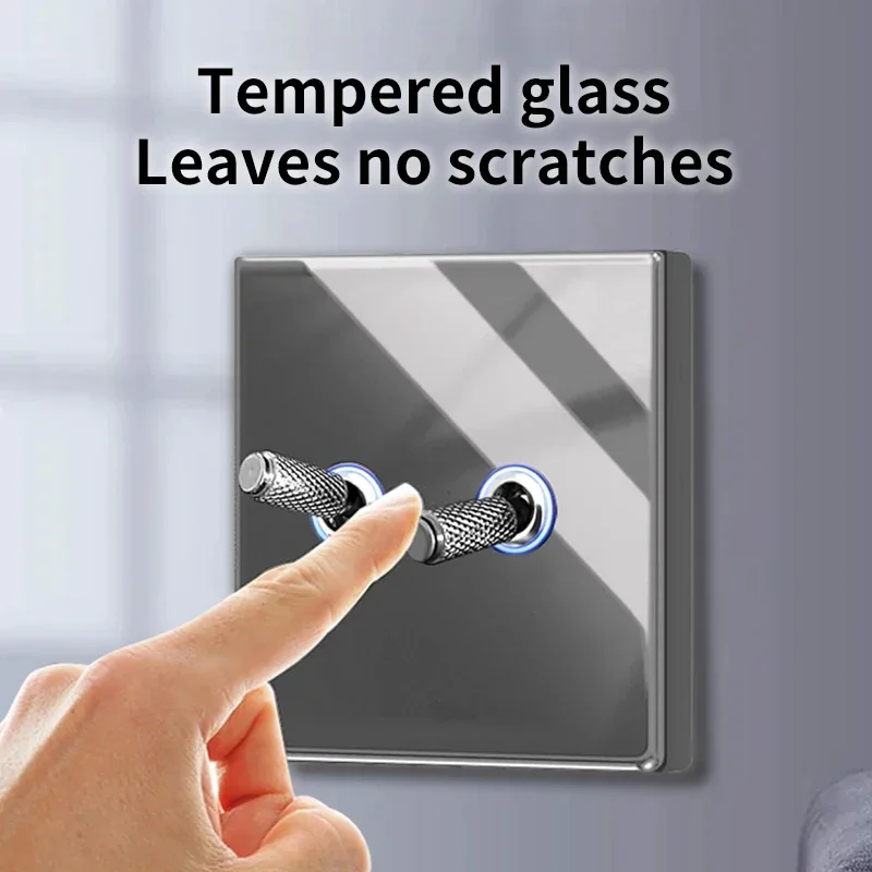 Greay Tempered Glass Work Driving Arm Wall Light Switch Led Indicator Light EU UK Standard 1/2/3/4gang Bedroom Usb Switch Socket