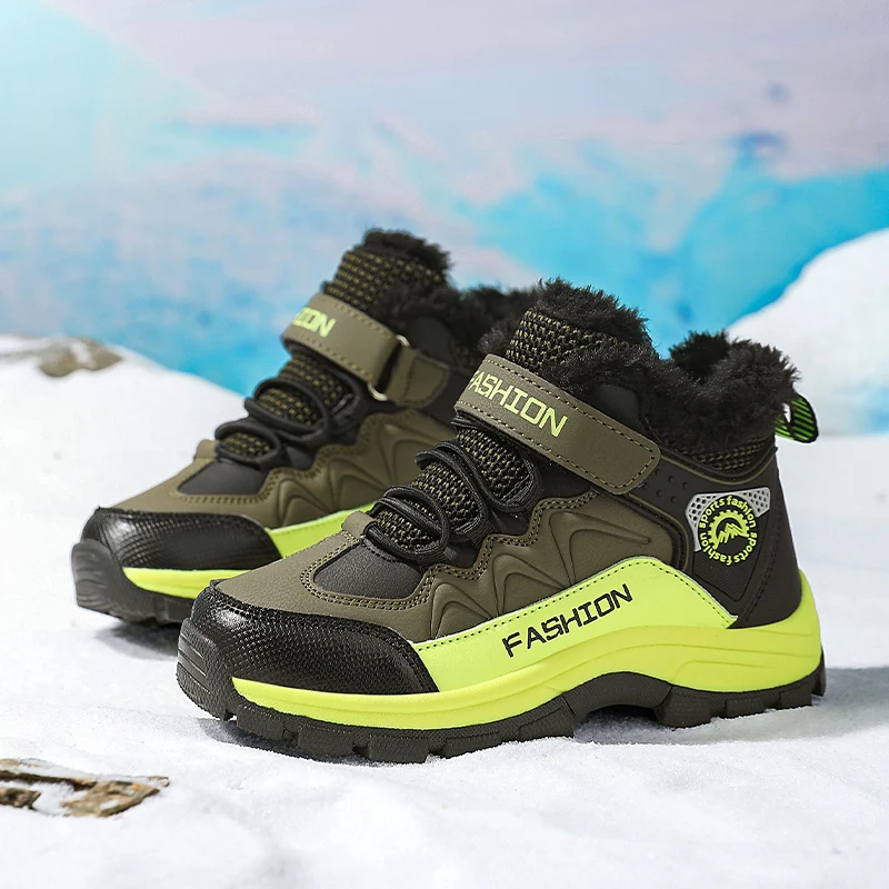 Kids Cotton Shoes Winter Plush Sneakers for Children Waterproof Anti-slippery Snow Boots for Kids Boys Girls Outdoor Hiking Shoe