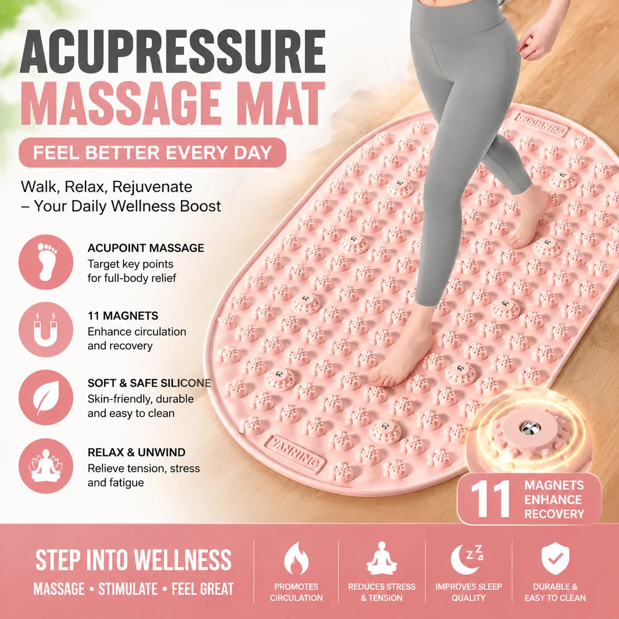 Soft Silicone Ultra-Slow Running Acupressure Board, Foot Massage Pad, Unblocking Meridians, Indoor In-Place Running