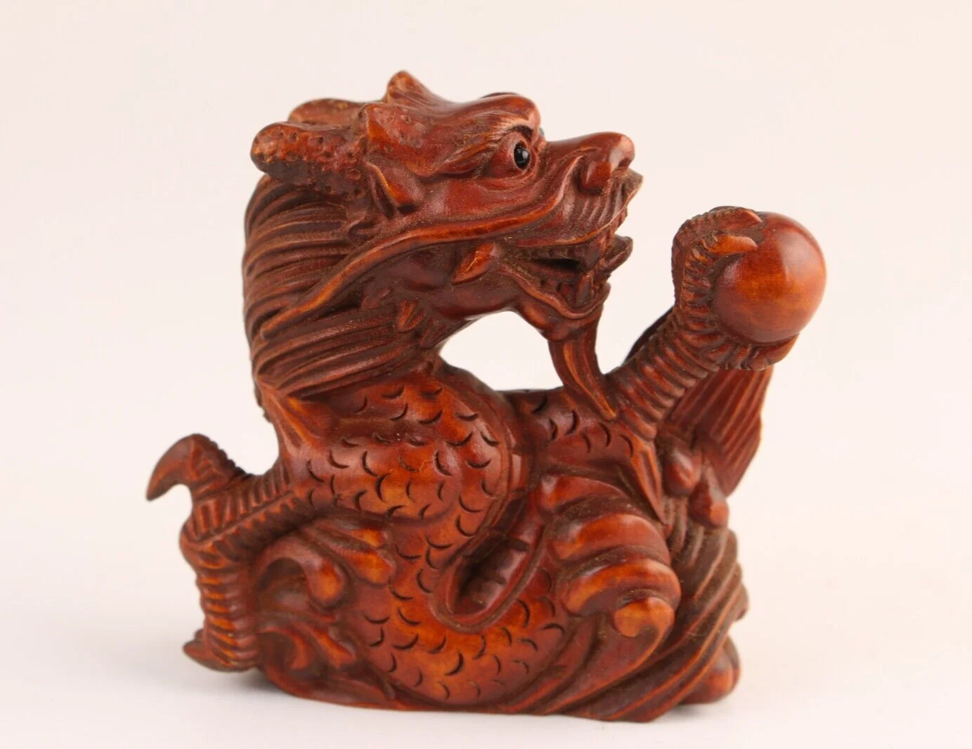 

Rare Japanese boxwood hand carved dragon Figure statue collectable