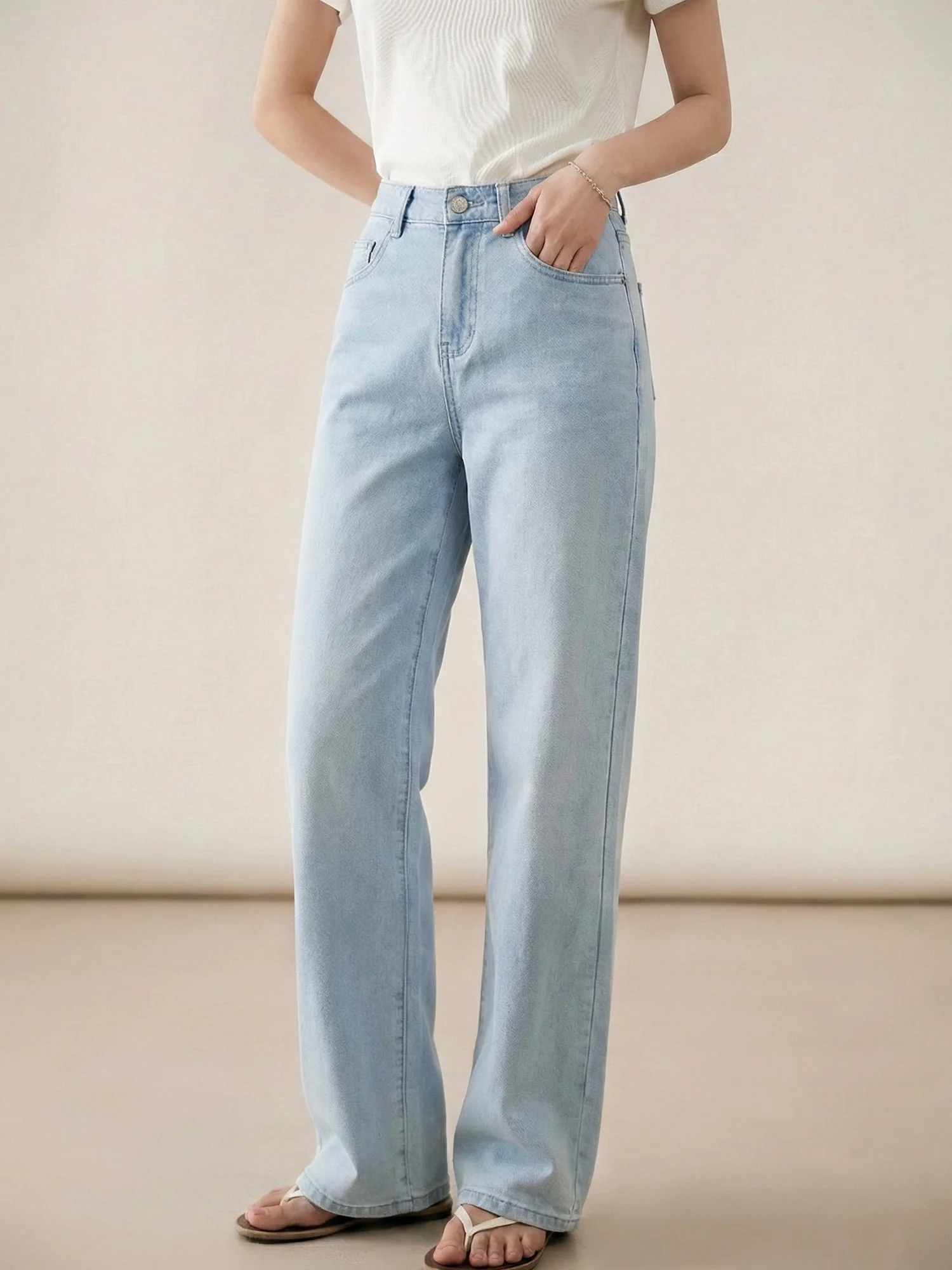 

High Waist Wide Leg Cotton Denim Pants Women's Loose Straight Cut Versatile Long Trousers Summer Casual Vintage Sle