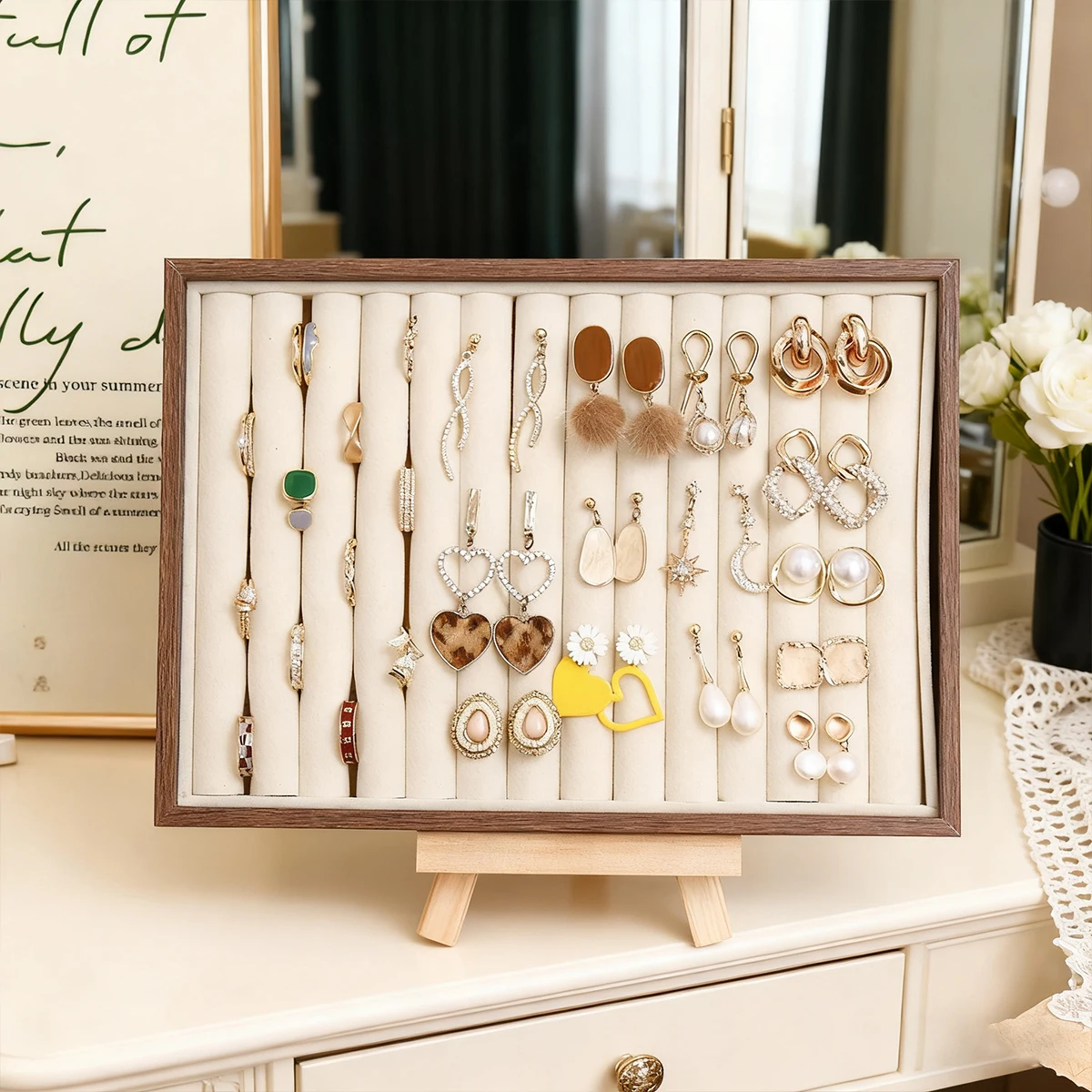 

1pc Brown Vertical Jewelry Display Tray Multi functional Ring Earnail Jewelry Enthusiast Storage Organizer Desktop Jewelry Box