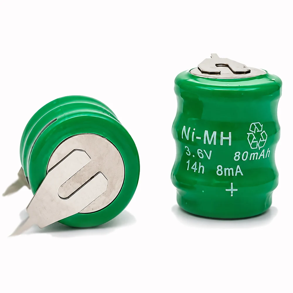 10-50PCS 3.6V 80mAh NI-MH Button Cell Ni MH Batteries with Pins for Clock Memory Lawn Lamp Rechargeable Battery