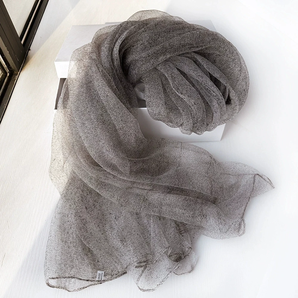 10% Silk Scarf for Women Gradient Sun Protection Stole Versatile Thin High-End Feeling Wrap Retro Gauze Scarf for Women