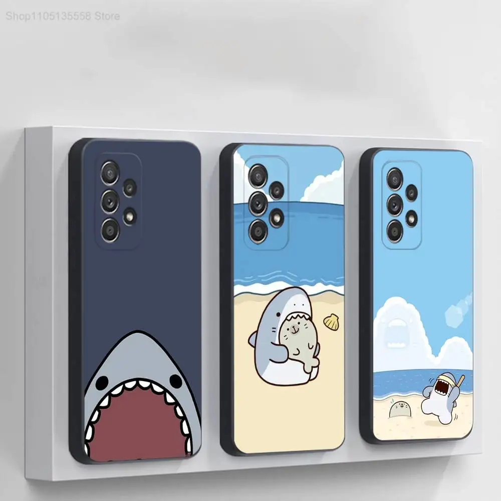 

Cartoon Cute Shark Phone Case For Samsung S 25,24,23,22,30,21,10,9,Ultra,Plus,Lite,FE,4,5G Black Soft Case