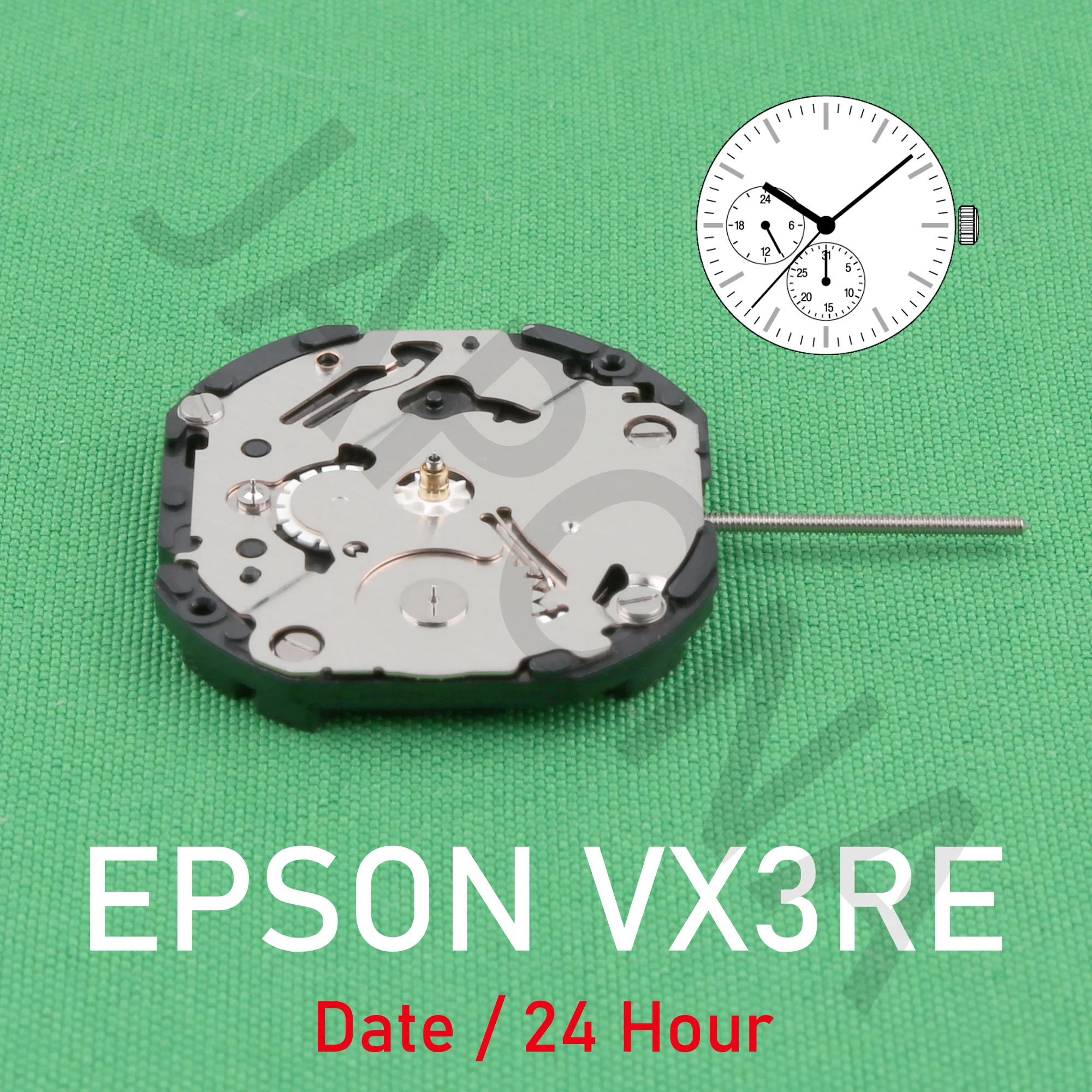 حركة VX3R حركة epson VX3RE كوارتز تناظرية 10 1/2 بوصة حركة نحيفة / عقاربين (H/M/S) وعينين مع التاريخ/24 ساعة