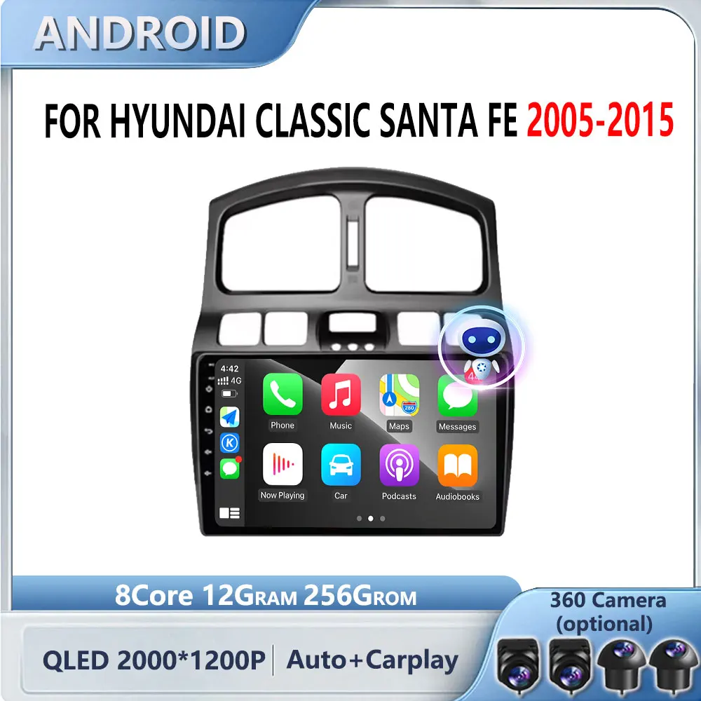 

9 "Android 14 Carplay авто радио для Hyundai Classic Santa Fe 2005 2006-2015 GPS мультимедийный видеоплеер
