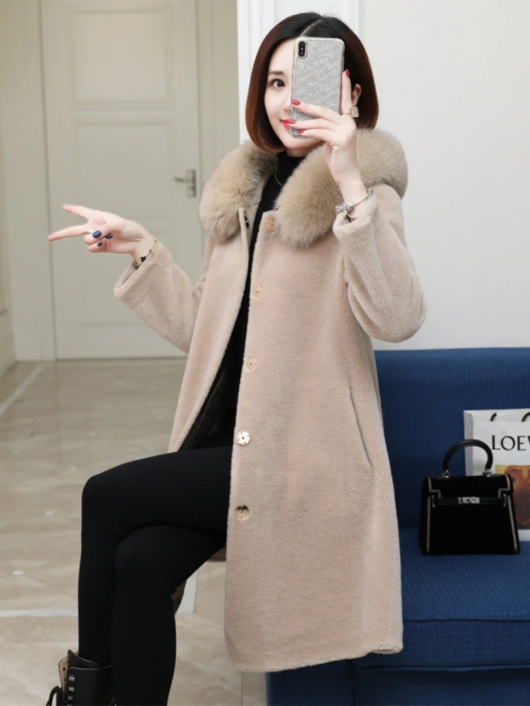 MENINA BONITA 2022 Winter Jacket Women Real Fur Coat Natural Fox Fur Collar Long Outerwear Streetwear Thick Warm Knit Fashion