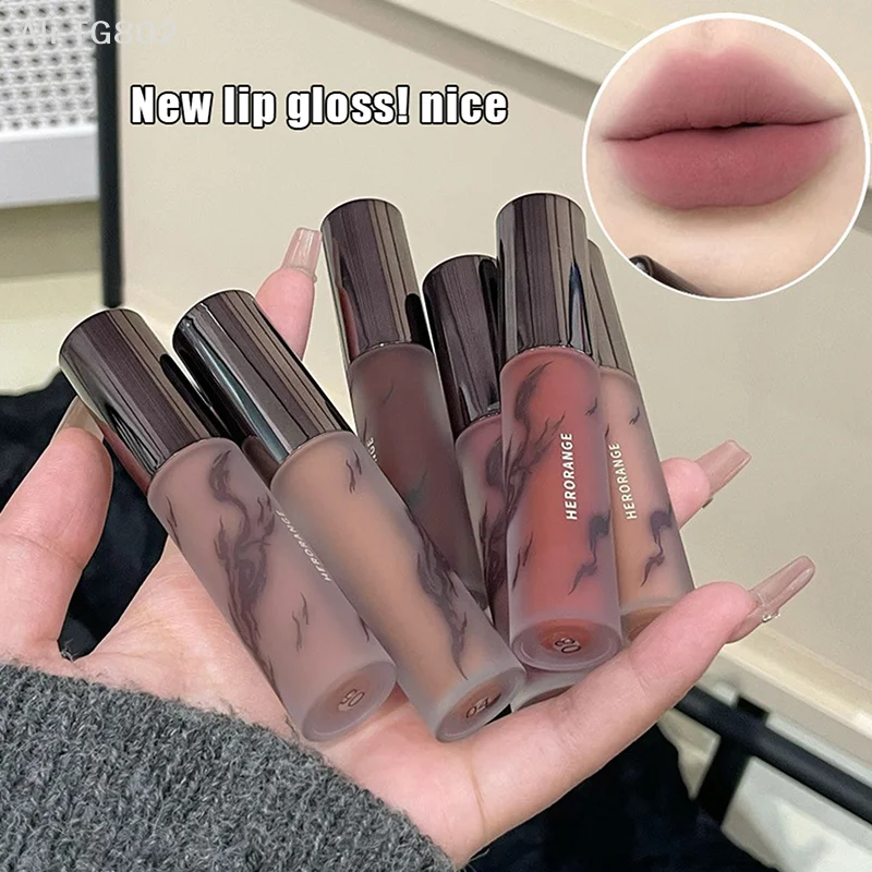 HERORANGE Lucidalabbra Impermeabile Rossetto Opaco Rosso Fumo Gloss Vellutato Non Seccante Tinta Labbra Marrone Nude Trucco Cosmetico