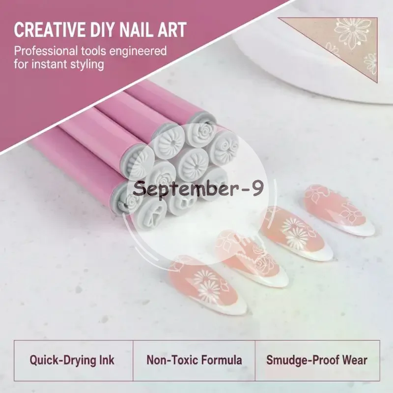 6/10Pcs Nail Art Stamp Pen Set Lightweight Flower Stamping Dotting Tools for Students DIY Nail Art at Dorm