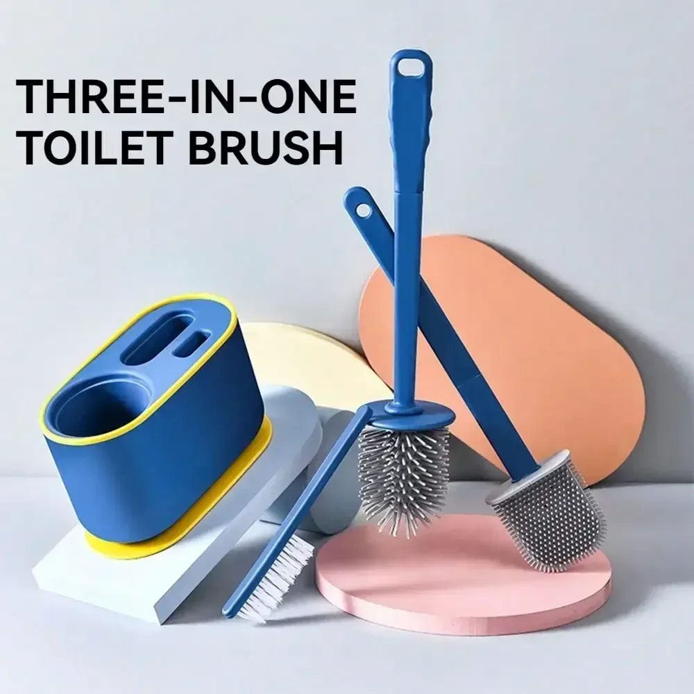 

3In1 Silicone Toilet Brush and Holder Set,Flexible Toilet Bowl Brush Head with Silicone Bristles, Ventilation Slots Base