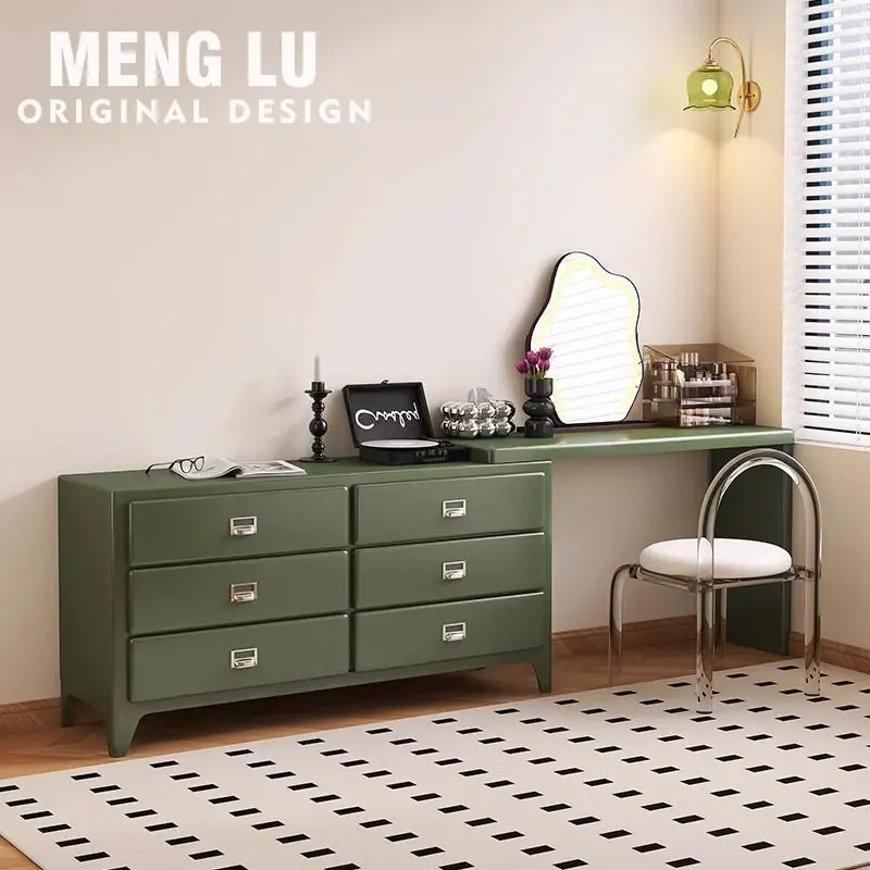 

Retro Dresser table with Chest Integrated Bedroom, Small Apartment, Solid Wood Paint Green Makeup Table, Bedside Storage Cabinet
