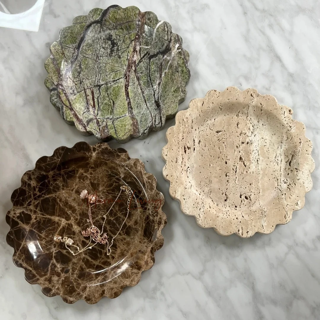 French Retro Marble Tray Korean Blogger Designer Ins Style Removable Travertine Stone Aromatherapy Plate